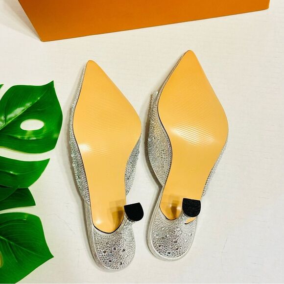 Rhinestones Crystals Heeled Mules With Bow Slip On Dress Shoes Womens Sz 6 NEW - Picture 12 of 16